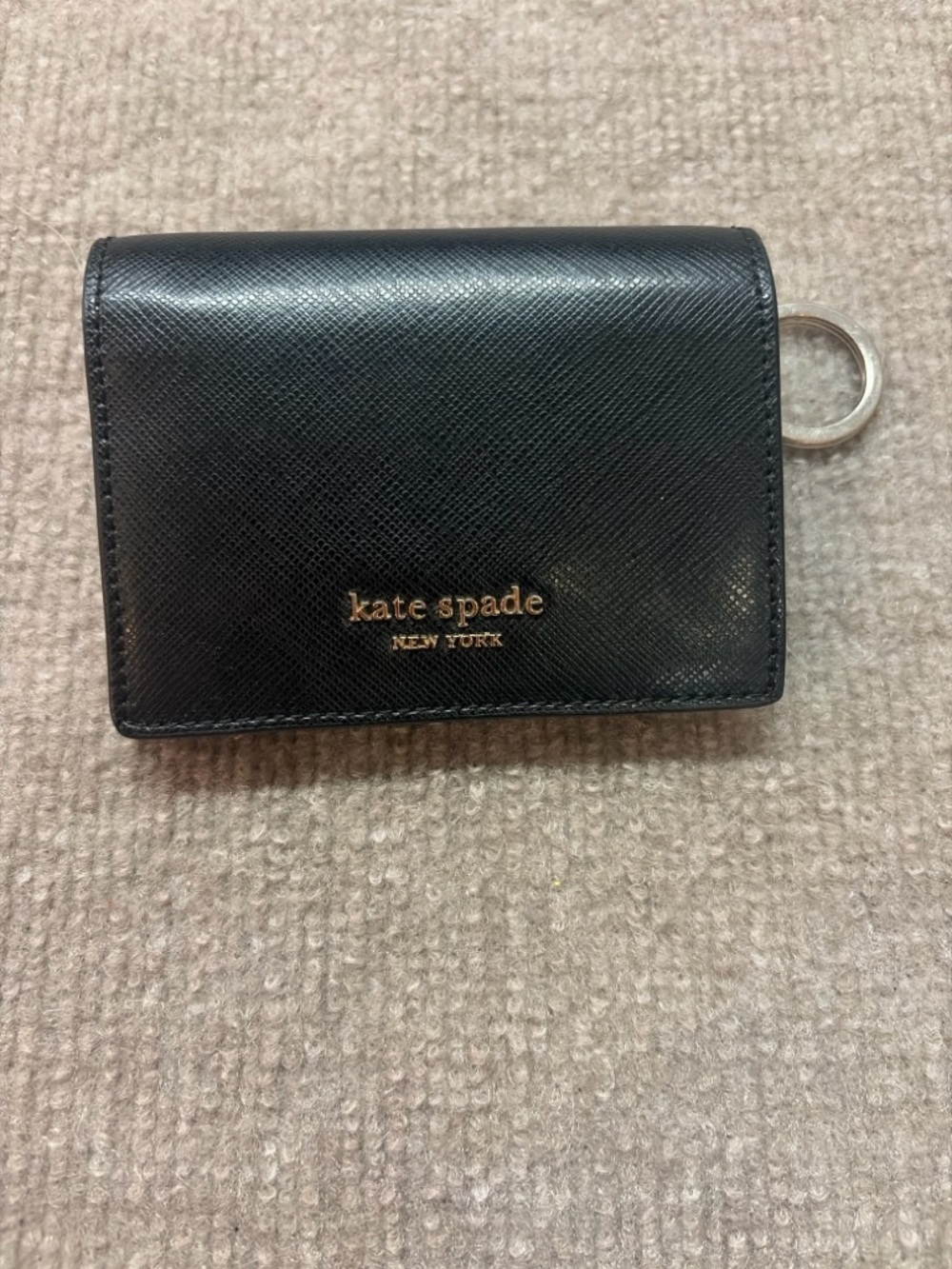 Kate Spade New York Black Leather Card Holder Wallet Key Ring